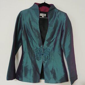 ragon Silk Shanghai Teal & Purple Silk Blend Asian Style Blazer Jacket Women’s S